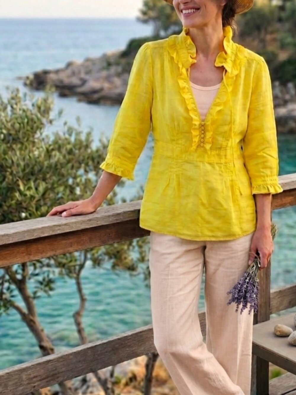 J.Crew ruffle top Bright yellow cinched empire-style size 0